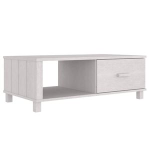 The Living Store HAMAR salontafel - 100x55x35 cm - wit grenenhout - met lade en vak