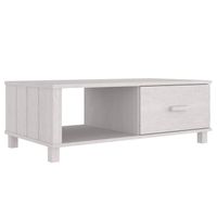 The Living Store HAMAR salontafel - 100x55x35 cm - wit grenenhout - met lade en vak