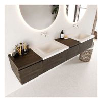 Mondiaz Bukla 200cm badmeubel met module 40 rechts dark brown 4 lades met wastafel dubbel zonder kraangat kleur talc