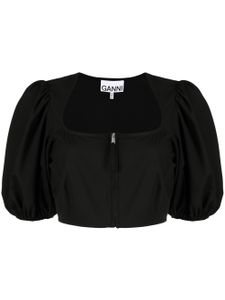 GANNI blouse crop à manches bouffantes - Noir