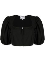 GANNI blouse crop à manches bouffantes - Noir - thumbnail