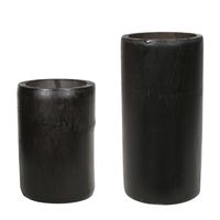 Set van 2x bamboe theelichthouders/waxinelichthouders grijs/groen 13 en 16 cm - Waxinelichtjeshouders - thumbnail
