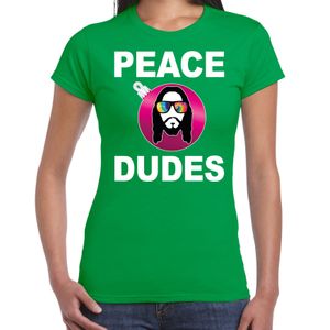 Hippie jezus Kerstbal shirt / Kerst outfit peace dudes groen voor dames