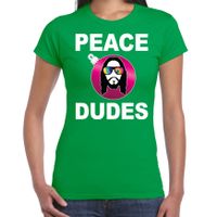 Hippie jezus Kerstbal shirt / Kerst outfit peace dudes groen voor dames