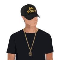 Foute party Mr. FOUT verkleed set - pet - zwart/goud - voor heren - met gouden dollarketting