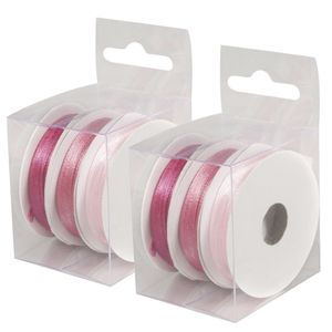 6x Rollen hobby/decoratie kleurenmix roze satijnen sierlint 3 mm x 6 meter