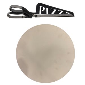 Keramische pizzasteen voor de barbecue/oven 36 cm met zwarte pizzaschaar