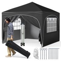 3 x 3 M Paviljoen met 4 Afneembare Zijwanden Tuinzelt Inclusief Draagtas 8 Haringen 4 Ankers Zwart