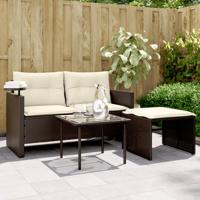 3-delige Loungeset met kussens poly rattan bruin - thumbnail