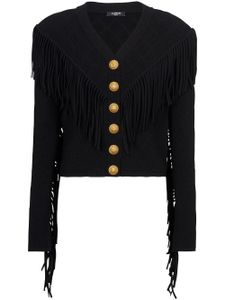 Balmain cardigan 5-Button à franges - Noir