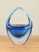Glazen mandje / glazen handtasje blauw/roze, 20 cm