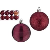 Gedecoreerde kerstballen - 24x stuks - wijn/bordeaux rood - kunststof - 6 cm - thumbnail