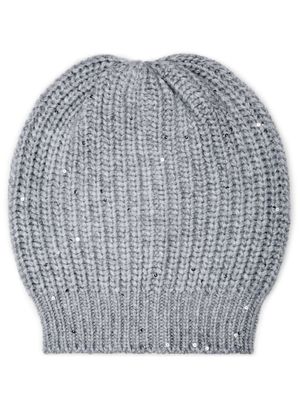 Brunello Cucinelli bonnet en maille nervurée - Gris