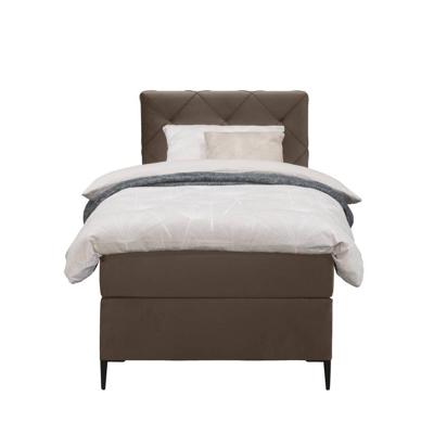 Leen Bakker - Boxspring Liv Geruit - 90x200 Cm - Slanke Poot - Stof/Velvet - Bruin