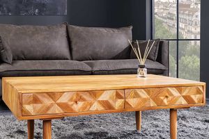 Massief houten salontafel ALPINE 105 cm natuurlijke acaciahoningafwerking met opberglades - 43734