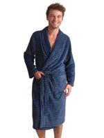 Blauwe heren badjas met blokjes - fleece-l