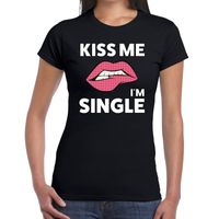 Kiss me i am single t-shirt zwart dames