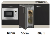 Keukenblok 160 Antraciet incl rvs spoelbak en koelkast en magnetron RAI-414