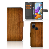 Samsung Galaxy A21s Book Style Case Donker Hout - thumbnail