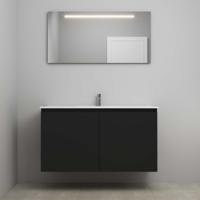 On-Line Badkamermeubelset - 120 cm - Voorgemonteerd - Greeploos 2 Deuren - Porseleinen Wastafel - 1 Kraangat - Spiegel met LED-Verlichting - Mat Antraciet