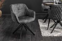 Draaibare design stoel EUPHORIA donkergrijs fluweel met armleuning metalen frame zwart - 40263