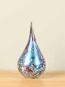 Glassculptuur druppel zilver/parelmoer 18cm.