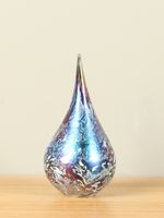 Glassculptuur druppel zilver/parelmoer 18cm.