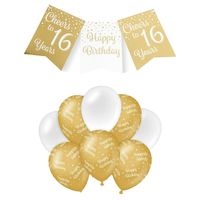 Paperdreams Luxe 16 jaar feestversiering set - Ballonnen & vlaggenlijnen - wit/goud - Feestpakketten - thumbnail