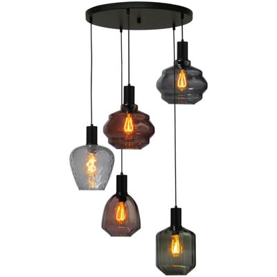 Masterlight 5-lichts vide hanglamp - zwart -Porto met verschillende glazen - 2712-05-05-50-5-3194
