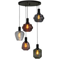 Masterlight 5-lichts vide hanglamp - zwart -Porto met verschillende glazen - 2712-05-05-50-5-3194