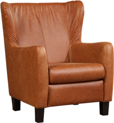 Cognac leren landelijke oorfauteuil Hug - poot hout bruin - Vintage Leer Cognac (cognac leer)