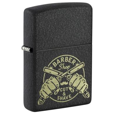 Zippo Aansteker Barber Shop Cut & Shave - Crackle Zwart