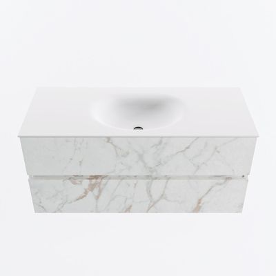 MONDIAZ VICA 110cm badmeubel onderkast Carrara 2 lades. Wastafel MOON midden 1 kraangat, kleur Talc.