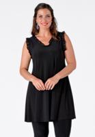 Yoek Singlet wide bottom ruffle | Zwart | Maat Plus