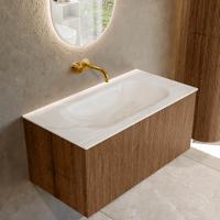 Badmeubel Mondiaz Kurve-Dlux | 90 cm | Meubelkleur Walnut | Wastafelkleur Ostra | Solid surface | Midden spoelbak | Zonder kraangat(en) Badmeubel Mondiaz Kurve-Dlux | 90 cm | Meubelkleur Walnut | Wastafelkleur Ostra | Solid surface | Midden spoelbak | Zonder kraangat(en)