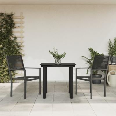3-delige Tuinset textileen en staal zwart