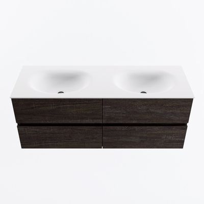 MONDIAZ VICA 130cm badmeubel onderkast Dark Brown 4 lades. Wastafel MOON dubbel 2 kraangaten, kleur Talc.