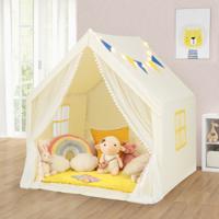 Kinderspeeltent met Sterverlichting Wasbare Katoenen Mat Cadeau voor Jongens en Meisjes 122 x 105 x 125 cm Beige