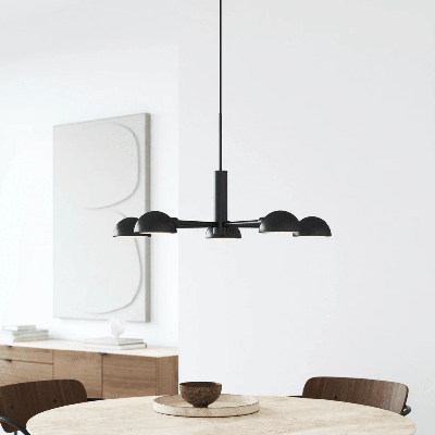 Hanglamp zwart rond 5 spots &apos;Nomi&apos; e14 zwart led 71 cm