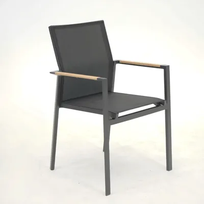 Stapelstoel Delia Zwart teak arm