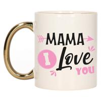 Bellatio Decorations Cadeau koffie/thee mok voor mama - roze met gouden oor - love - Moederdag - feest mokken