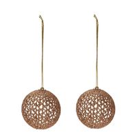 2x Gouden glitter draad/rotan look kerstballen kunststof 9 cm