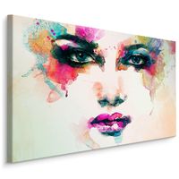 Schilderij - Aquarel gezicht van een vrouw, print op canvas, multikleur - thumbnail