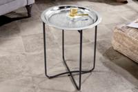 Oosterse bijzettafel CASABLANCA 50cm zilver zwart dienblad uitneembaar opvouwbaar - 44352