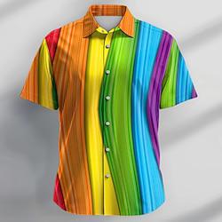 Regenboog Casual Voor heren Overhemd Overhemd met knopen Korte mouw Feest / Avond Dagelijks Vakantie Zomer Strijkijzer Overhemden met kraag Dichtknopen 3D-afdrukken Dun Regenboog Polyester Lightinthebox