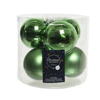 Kerstballen - 6x st - groen - 8 cm - glas - kerstversiering - thumbnail