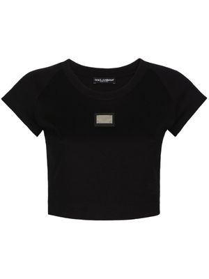 Dolce & Gabbana t-shirt crop à plaque logo - Noir