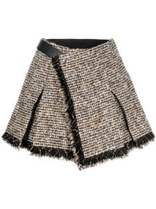 sacai short en tweed à bords francs - Marron