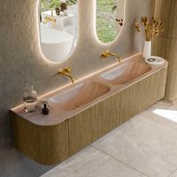 Badmeubel Mondiaz Kurve-Dlux | 190 cm | Meubelkleur Dusk | Wastafelkleur Saba | Solid surface | Wasbak beide zijden spoelbak | Zonder kraangat(en)
