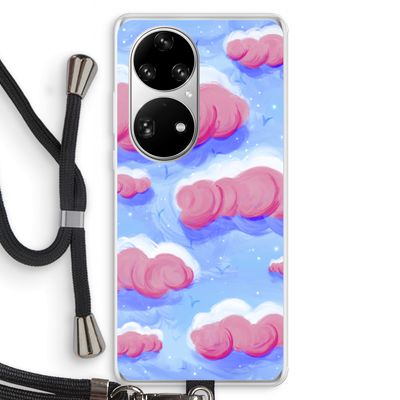 Roze wolken met vogels: Huawei P50 Pro Transparant Hoesje met koord